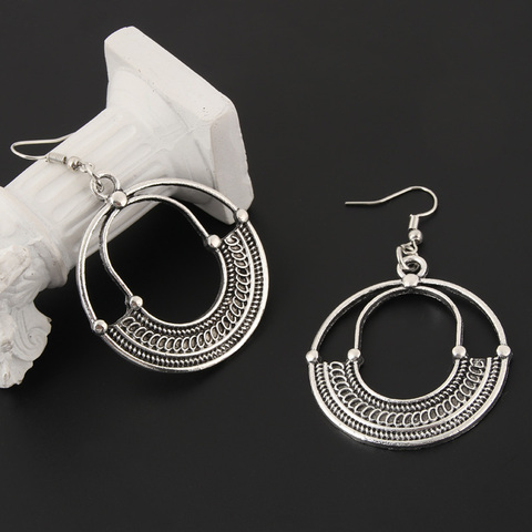 Boucles d'oreilles géométriques ethniques Vintage pour femmes, bijoux Tribal, cerceau rond, goutte d'oreille pour femmes, cadeau ► Photo 1/3