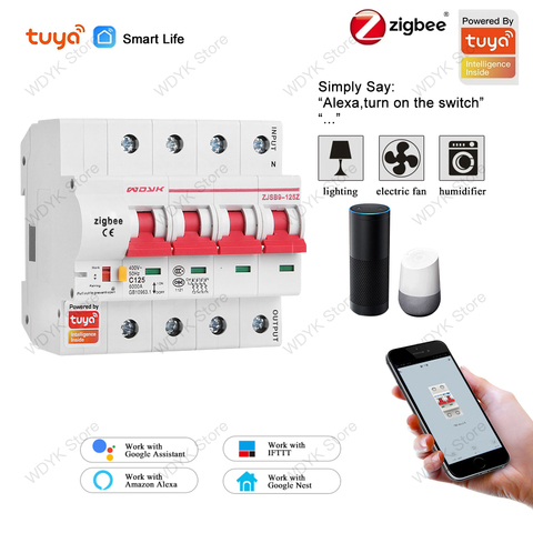Disjoncteur intelligent Tuya zigbee 4P, télécommande sans limite de distance, compatible avec Alexa echo google Assistant pour maison intelligente ► Photo 1/6