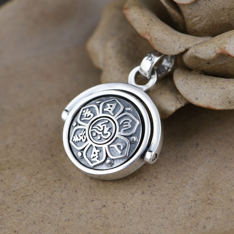 Pendentif mantra bouddhiste en argent Sterling S925, pendentif porte-bonheur à six caractères pour hommes et femmes, bijou porte-bonheur en argent thaïlandais ► Photo 1/6