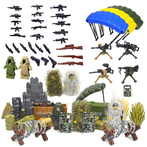 Accessoires militaires, briques, armes Swat, soldats, clôture, costumes Ghillie, WW2, pièces MOC de l'armée, bloc de construction, série scène PUBG ► Photo 1/6