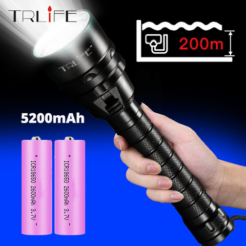 Lampe de plongée professionnelle étanche IP8, torche professionnelle super puissante, lampe de plongée 5L2 3T6, 5200mah ► Photo 1/6