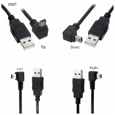 Câble de données Mini USB 2.0 mâle Type B à 5 broches, coudé à 90 degrés vers le bas et la droite, 0.25m/0.5m/1.8m/5m ► Photo 1/6
