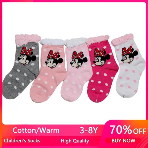 Chaussettes Minnie pour enfants, chaussettes de princesse pour filles, dessin animé mignon, mi-longues, amusantes, automne et hiver ► Photo 1/6