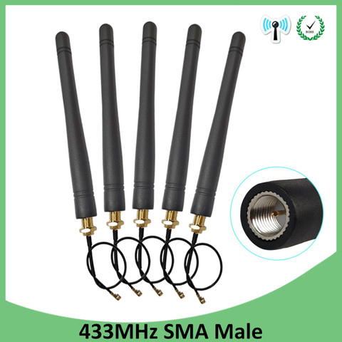 5 pièces 433MHz antenne 3dBi SMA connecteur mâle antenne 433 mhz antenne directionnelle + 21cm RP-SMA à ufl./IPX 1.13 câble queue de cochon ► Photo 1/6