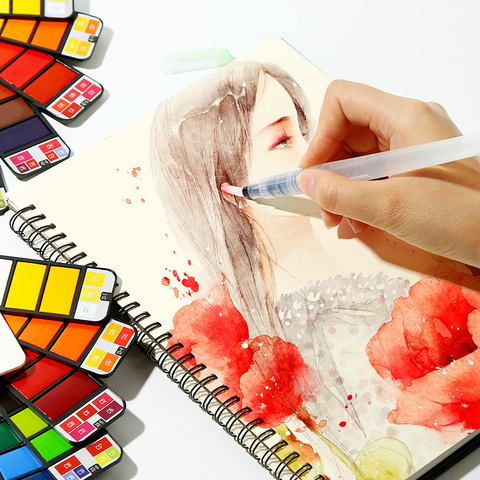 XIUP Portable en forme d'éventail solide aquarelle Kit de peinture supérieure peintures Palette avec pinceau stylo professionnel artiste Art approvisionnement H6151 ► Photo 1/6