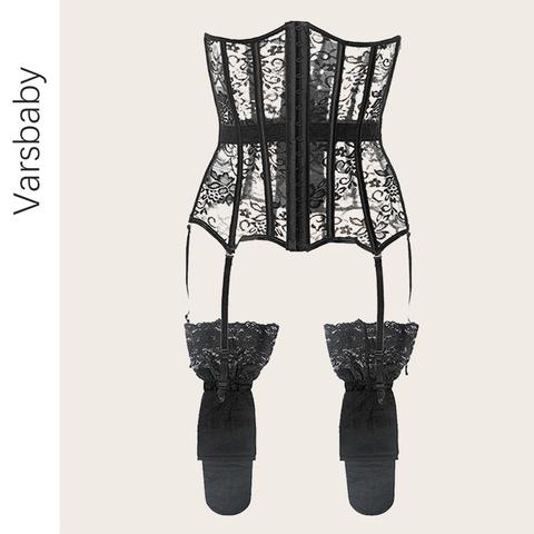 Varsbaby sexy 2 pièces taille corsets + bas sous-vêtement mince taille formateur body shapers noir S M L XL XXL ► Photo 1/6