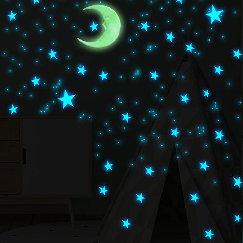 111 pièces étoile et lune combinaison 3D autocollant mural salon chambre décoration pour enfants chambre maison lueur dans le noir autocollants ► Photo 1/1