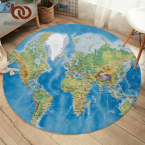 BeddingOutlet Carte Du Monde Ronde Tapis Pour Salon Vivid Imprimé Chaise Tapis Bleu Tapis de Sol pour Chambre Enfants Jouer tente Tapis ► Photo 1/5