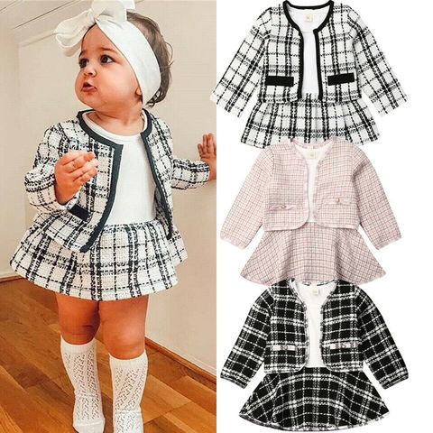 2022 automne nouveau 1-6 ans enfants bébé filles vêtements ensemble à manches longues Plaid manteau hauts + mini robe 2 pièces tenues chaudes ► Photo 1/6