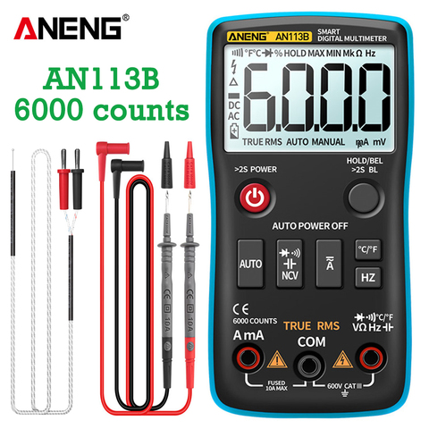 ANENG – multimètre numérique AN113B, True RMS, avec testeur de température, 6000 points, mesure automatique des transistors AC/DC ► Photo 1/6