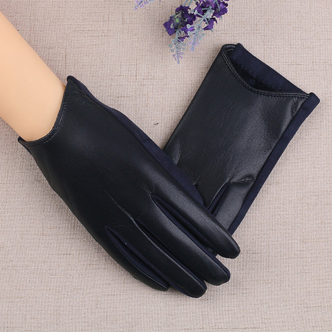 Gants en cuir pour femmes hiver plus velours épaissi écran tactile hiver conduite en cuir lavé vélo chaleur et mince J26 ► Photo 1/6