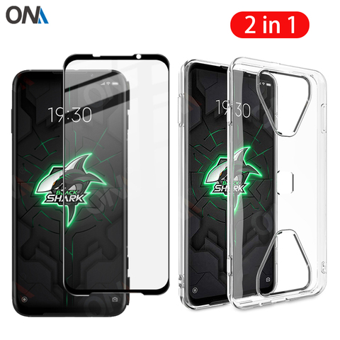 2-en-1 Verre + Housse Complète pour Xiaomi Black Shark 3 2 Pro Housse En Silicone Noir Shark 2 3 Pro Protecteur D'écran ► Photo 1/6