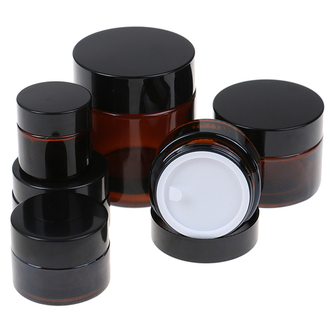 Bouteilles de crème cosmétique en verre marron ambre pour le visage, conteneur d'échantillon de baume à lèvres, Pot de maquillage, flacons de magasin 10g/15g/20g/30g ► Photo 1/6