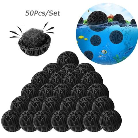 50pcs 16mm Filtre D'aquarium Bio-balle avec À L'intérieur De L'éponge Média Filtrant pour Poissons D'aquarium Étang Réservoir Propre Cascade Fontaine Filtres ► Photo 1/5