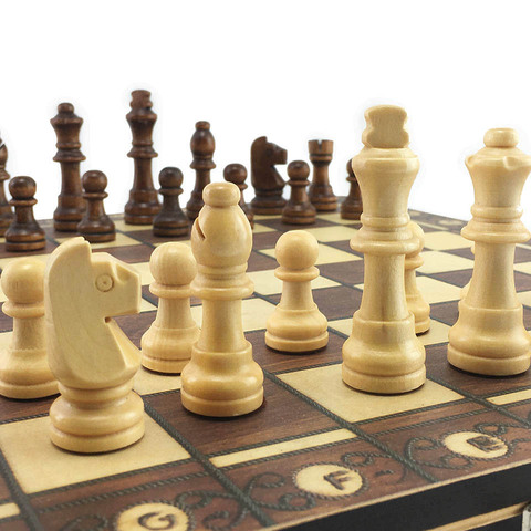 Dames de Backgammon en bois Super magnétiques 3 en 1, jeu d'échecs antique, jeu d'échecs de voyage, ensemble d'échecs en bois ► Photo 1/6