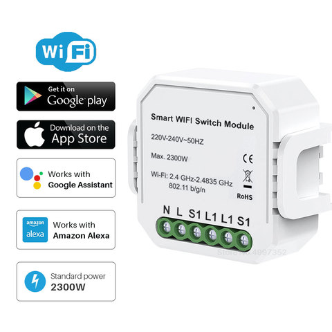 WIFI Smart Switch Module 1 Gang/2 Gang bidirectionnel 10A 2300W Tuya Smart Life APP télécommande groupe contrôle minuterie fonctionne avec Alexa ► Photo 1/6