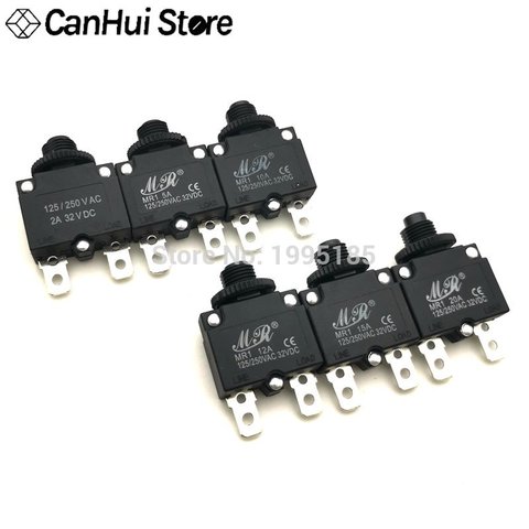Disjoncteur noir MR1 3A 5A 6A 7A 8A 10A 15A, protection contre les surcharges, interrupteur, fusible, surcharge, surintensité, réinitialisation, assurance ► Photo 1/6