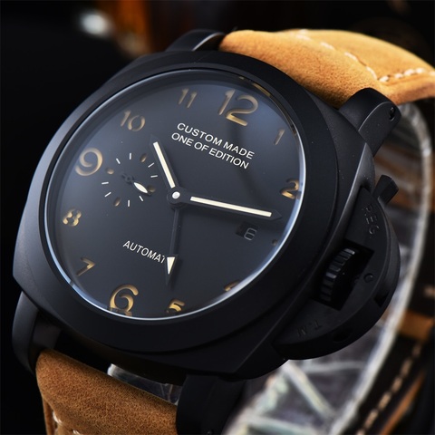 Montre GMT pour hommes, bracelet en cuir, étanche, lumineux, en acier inoxydable, avec Date, mouvement automatique, 44mm, P3 ► Photo 1/6