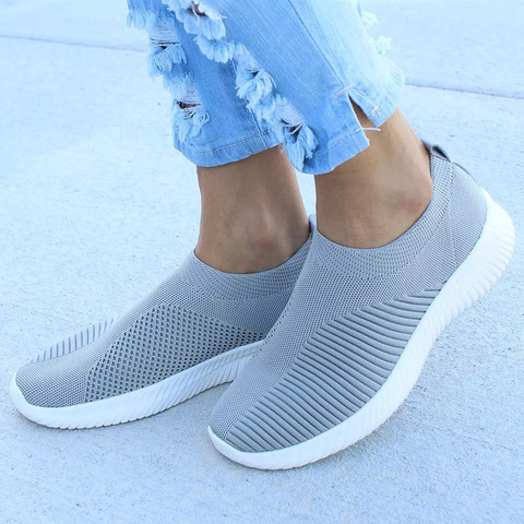 Sneaksrs femmes chaussures 2022 mode tricot respirant marche chaussures sans lacet chaussures plates confortable chaussures femme décontractées grande taille ► Photo 1/6