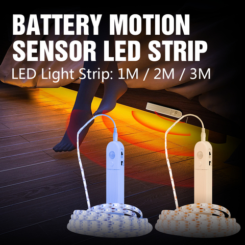 Lampe de bande LED Flexible 4 AAA batterie sous armoire lumières 1M 2M 3M étanche capteur de mouvement bande de lumière à intensité variable LED rétro-éclairage ► Photo 1/6