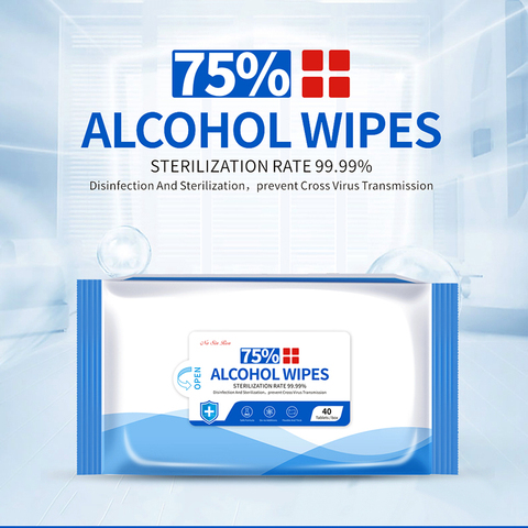 75% désinfectant alcool lingettes jetables lingettes pour les mains nettoyage de la peau bactéries désinfection lingettes alcool coton 50 pièces/sac ► Photo 1/6