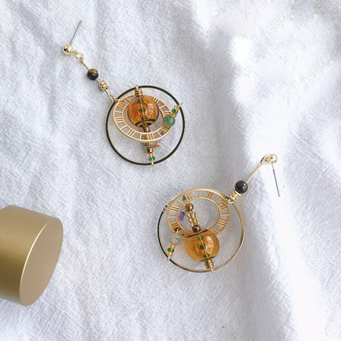 Boucles d'oreilles pendantes en boule de verre pour femmes, 2022 originales, planète dorée rétro soufflé à la main, coréennes, faites à la main, Bijoux pour femmes ► Photo 1/5