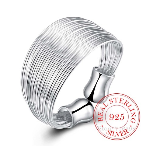 Bague ouverte en argent Sterling 2022 100% 925, lignes tissées multicouches, minimaliste, anneau ajustable pour femmes ► Photo 1/6