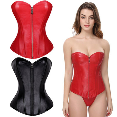 Bustier en Faux cuir Style Punk pour femmes, Corset amincissant, gothique, Push-Up, avec fermeture éclair ► Photo 1/6