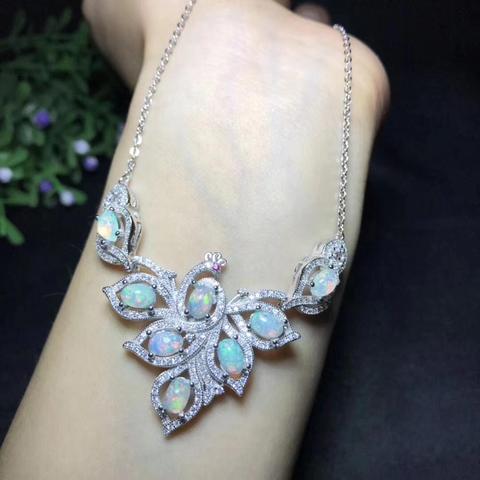 Collier luxueux en opale naturelle, très coloré. Argent 925 fait à la main ► Photo 1/5