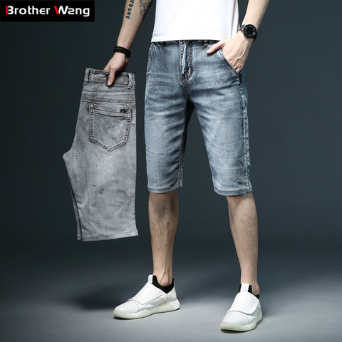 Short en Denim pour homme, pantalon court Slim, vêtements de marque masculins, extensible, à la mode, en coton, Vintage, gris, bleu, été 2022 ► Photo 1/6