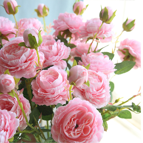 1 pièces 61cm de Long Western Rose fleur artificielle 3 têtes domestique soie pivoine mariage fleur étranger Rose décoration fête Decoratio ► Photo 1/6