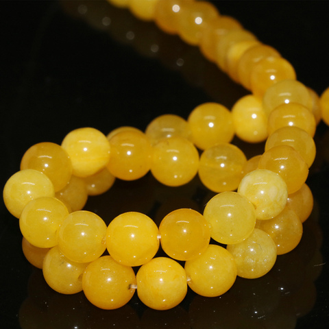 Haute qualité jaune naturel pierre 4mm 6mm 8mm 10mm 12mm jades ronde calcédoine perles lâches diy beaux bijoux faisant 15 pouce G400 ► Photo 1/2