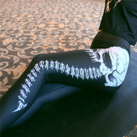 Qickitout – Legging noir Sexy pour femme, Legging Push-Up, taille haute, imprimé tête de mort, surdimensionné ► Photo 1/6