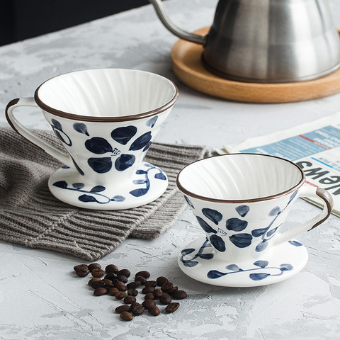 Goutteur de café en céramique peint à la main Style café filtre goutte à goutte tasse permanente verser sur la cafetière avec support séparé Pour 1-4Cup ► Photo 1/6