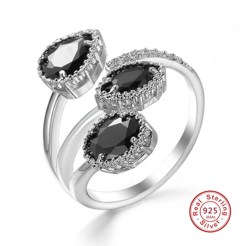 Anneaux géométriques pour femmes, anneaux en Zircon, couleur argent, Bague multicouche, noir clair, CZ ► Photo 1/6