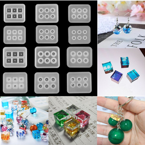 Boucles d'oreilles pendentifs Silicone moules UV résine époxy moule Cube boule perles coulée moule pour bijoux à bricoler soi-même faisant collier Bracelet outil ► Photo 1/6