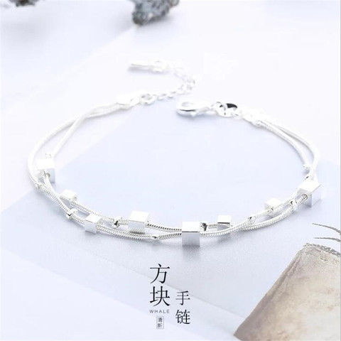 Atmosphère Créative 925 Sterling Bijoux En Argent Doux Mode Simple Multi-couche Boîte Femelle Personnalité Bracelet SB21 ► Photo 1/6