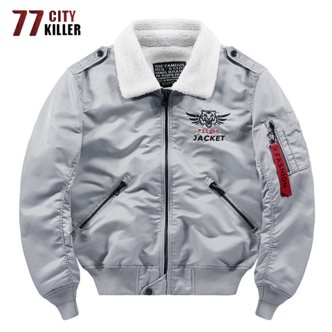 77 ville tueur hiver coupe-vent Air Force veste hommes épais multi-poches Bomber veste Streetwear ruban Baseball vestes mâle ► Photo 1/6