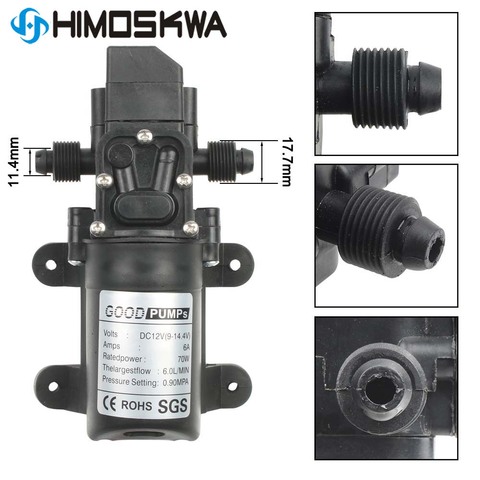 Pompe auto-amorçante à membrane haute pression à eau cc 12V 130PSI 6L/Min 70W ► Photo 1/6