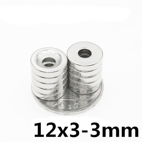 Disque d'aimants en néodyme, aimants ronds, 12x3/12x3/4mm, trou de 3 trous, 4mm de diamètre minimal, le 100/200/300 pièces ► Photo 1/3
