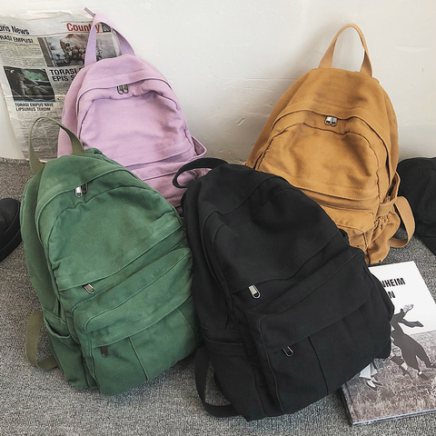 Sac à dos Vintage décontracté pour femmes, sac de voyage, mode haute capacité, couleur unie, sac d'école à fermeture éclair pour étudiante, 2022 ► Photo 1/6