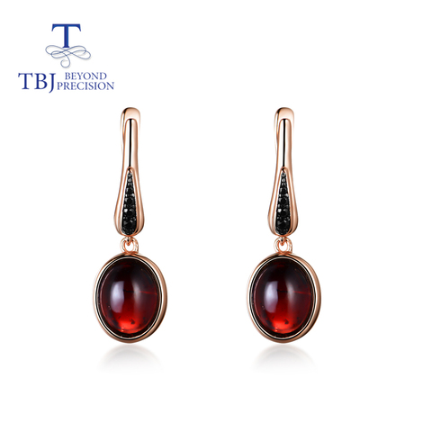 TBJ – boucle d'oreille ovale en grenat rouge foncé, 8x10mm, 7ct, bijou fin en argent sterling 2022, or rose, nouvelle collection 925 ► Photo 1/1