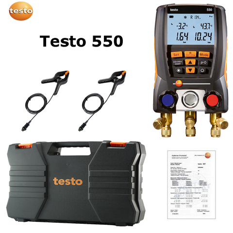 Testo 550 – Jauge de réfrigération avec pince, avec 2 pièces et 2 vannes, système numérique pour HVAC 0563 1550 et 60 réfrigérants communs intégrés ► Photo 1/6