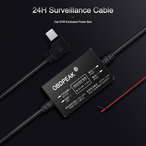 OBDPEAK-câble de 3.5 mètres, pour caméra de tableau de bord, Micro USB, transformateur pour voiture, dvr 0.5A-2.5A, chargeur de voiture pour contrôle de stationnement ► Photo 1/6