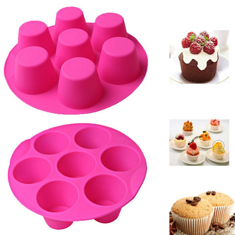 Moule à muffins et cupcakes en Silicone, 7 cavités rondes, ustensiles de cuisson, plateau de pâtisserie ► Photo 1/6