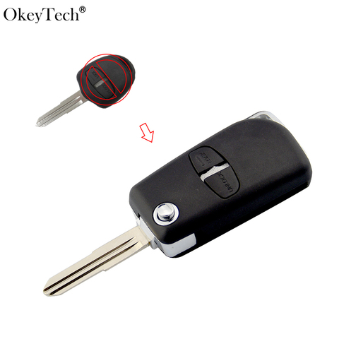 OkeyTech – coque de clé télécommande repliable à 2 boutons, pour Mitsubishi ASX GRANDIS Outlander LANCER-EX lame droite/gauche ► Photo 1/6