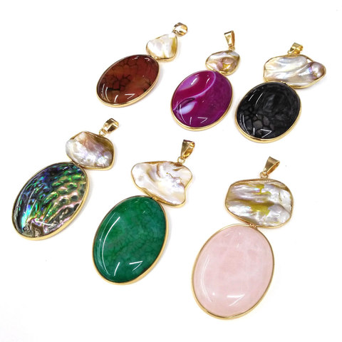 Pendentifs en pierre naturelle multicolores, Agates tendance, breloques pour la fabrication de bijoux, accessoires, vente en gros ► Photo 1/6