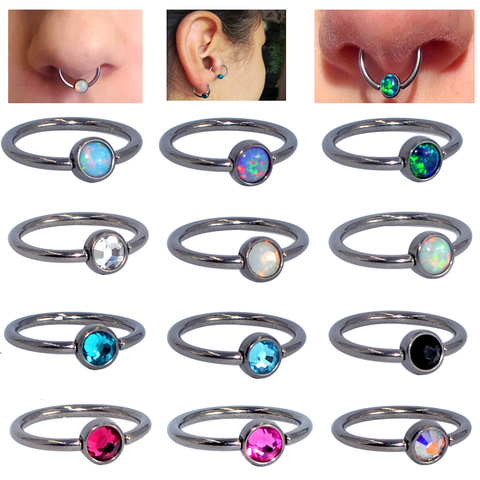 Anneau de nez en titane opale G23, 1 pièce, piercing CZ, boule de gemme, Septum, oreille, Helix Tragus, Cartilage, boucles d'oreilles BCR, piercing, bijoux pour le corps, BCR ► Photo 1/6