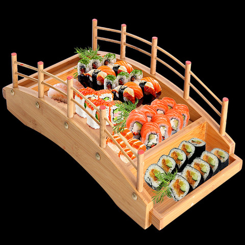 Japonais en bois bois Cuisine Sushi pont bateaux pin créatif Sushi Sashimi plaque plateau Sushi vaisselle décoration ornement ► Photo 1/6