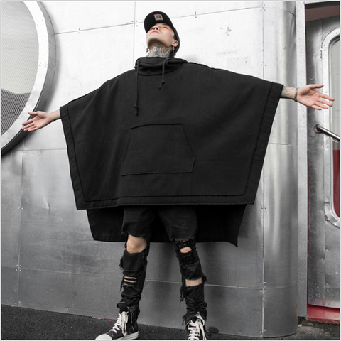 Cape chauve-souris pour hommes, veste coupe-vent à capuche, coupe-vent, mi-longue, tendance nationale, nouvelle collection automne et hiver décontracté ► Photo 1/6